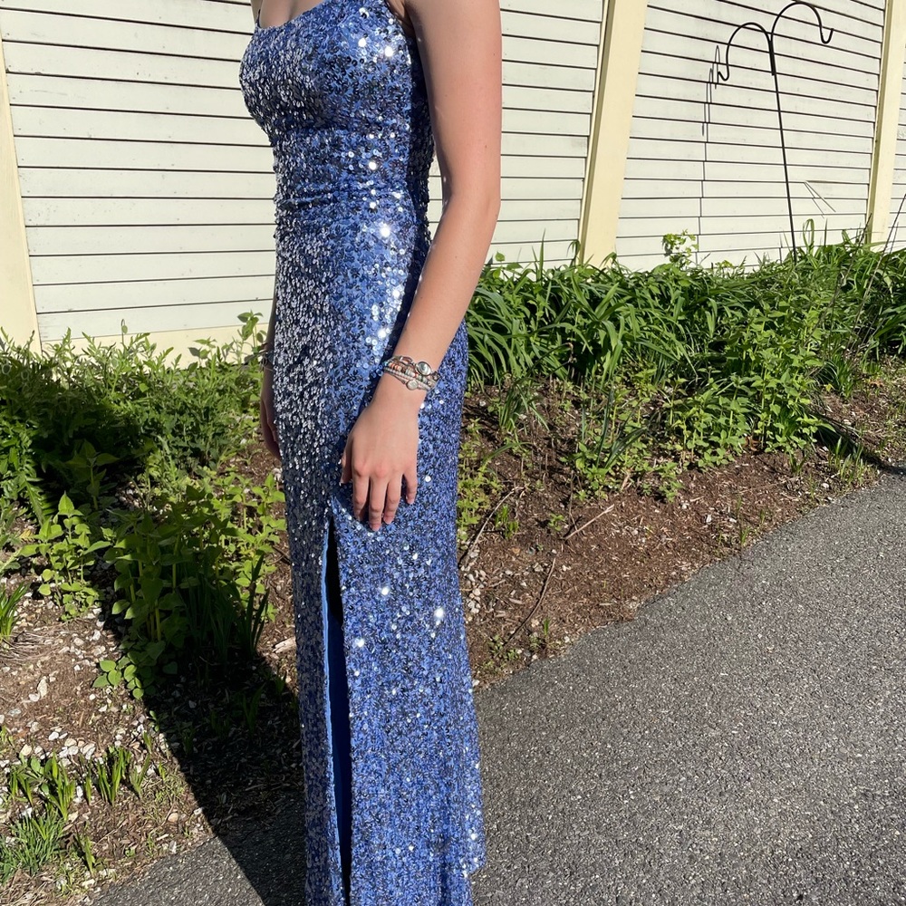 Primavera Blue Sequin Prom Dress